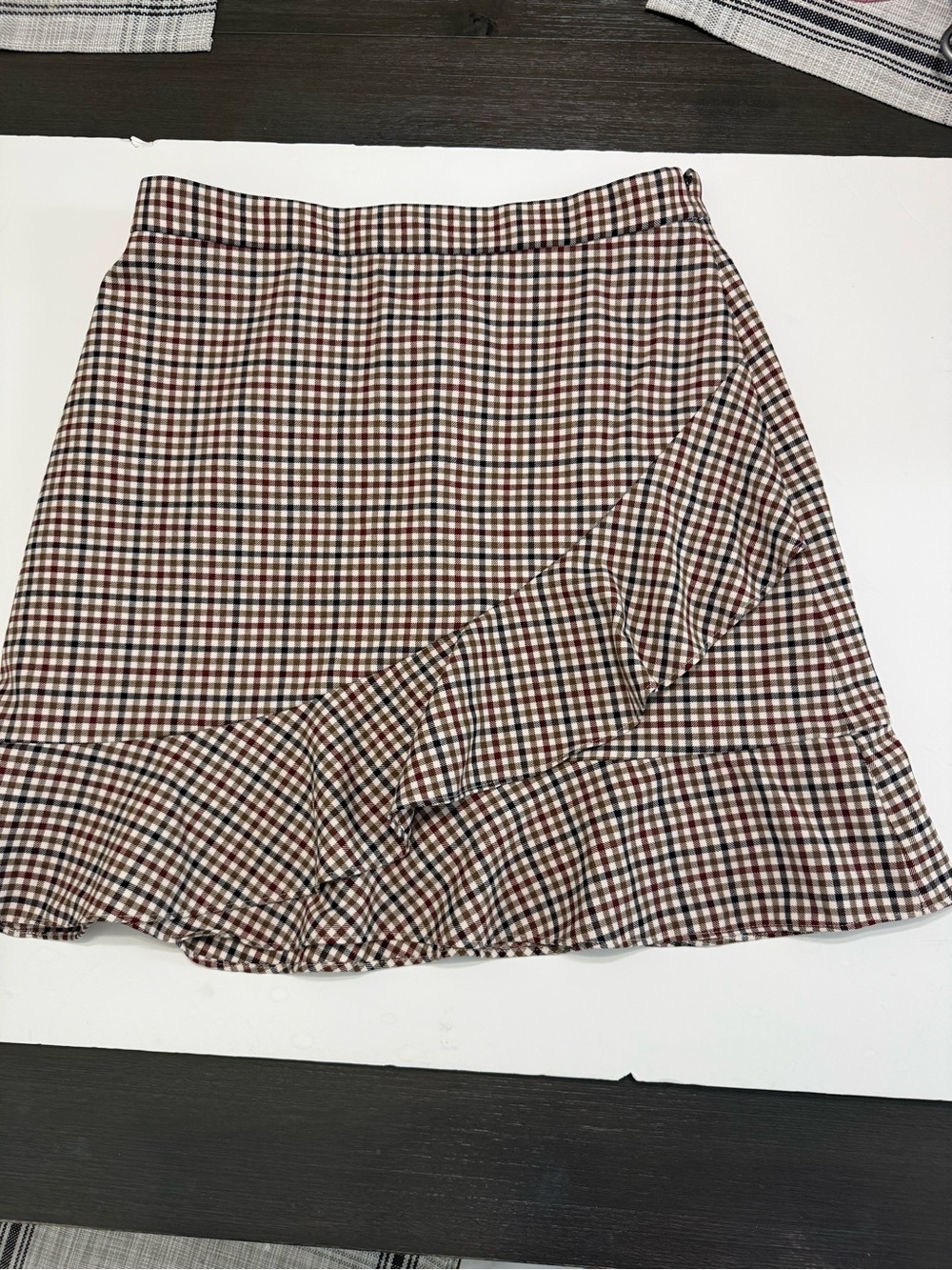 Brooks Brothers Gingham Mini Skirt in Brown, Black & White